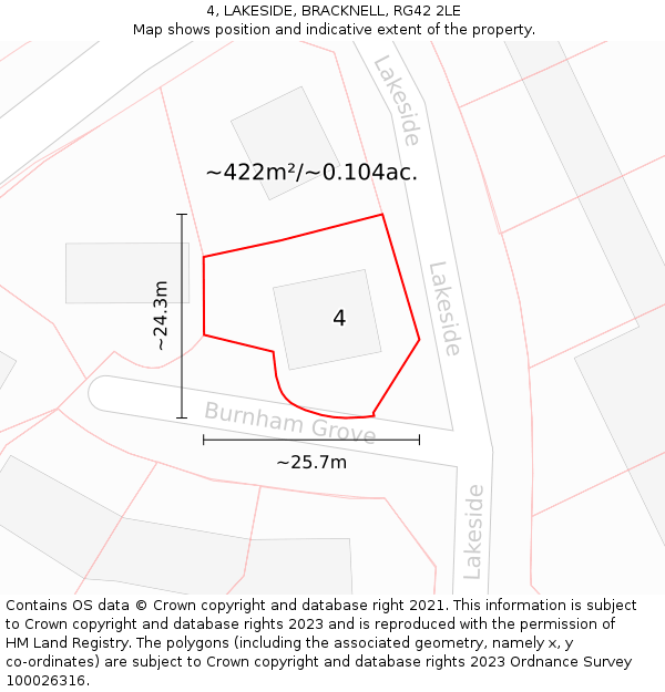 4, LAKESIDE, BRACKNELL, RG42 2LE: Plot and title map