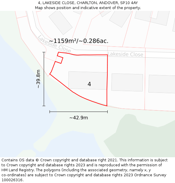 4, LAKESIDE CLOSE, CHARLTON, ANDOVER, SP10 4AY: Plot and title map