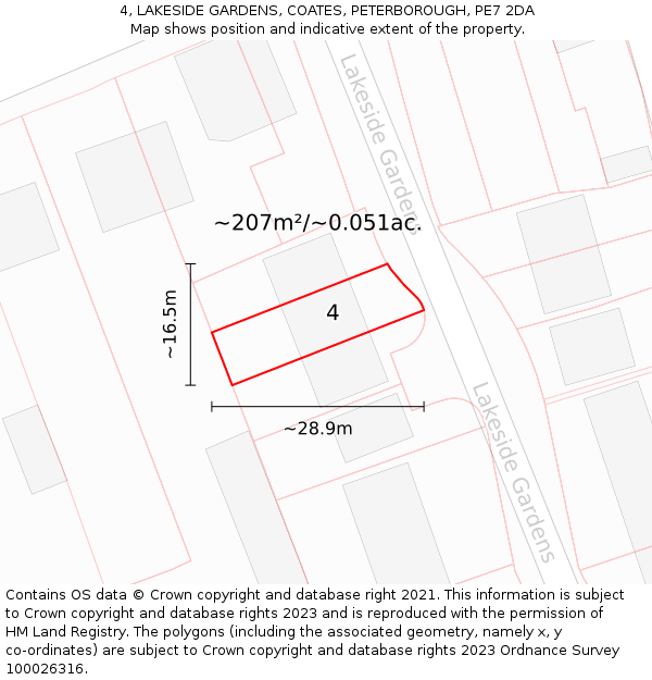 4, LAKESIDE GARDENS, COATES, PETERBOROUGH, PE7 2DA: Plot and title map