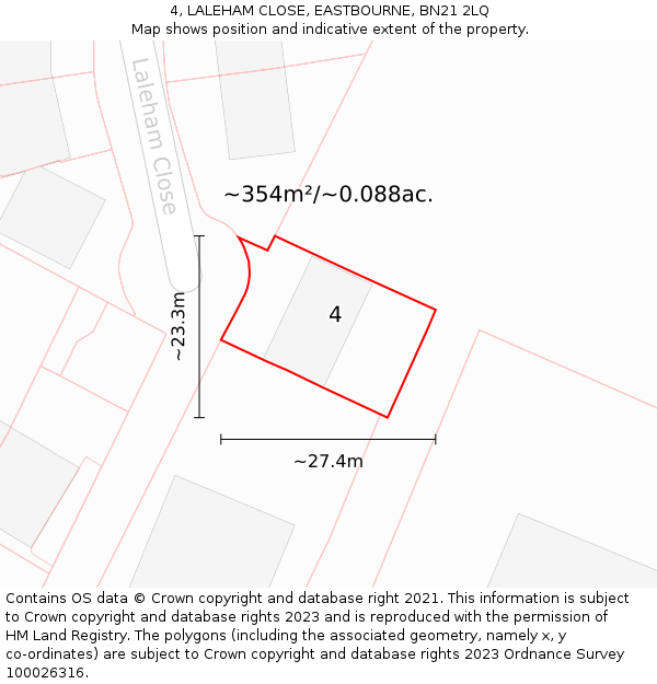 4, LALEHAM CLOSE, EASTBOURNE, BN21 2LQ: Plot and title map