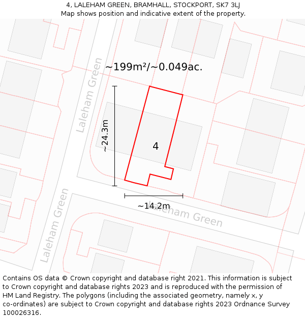4, LALEHAM GREEN, BRAMHALL, STOCKPORT, SK7 3LJ: Plot and title map