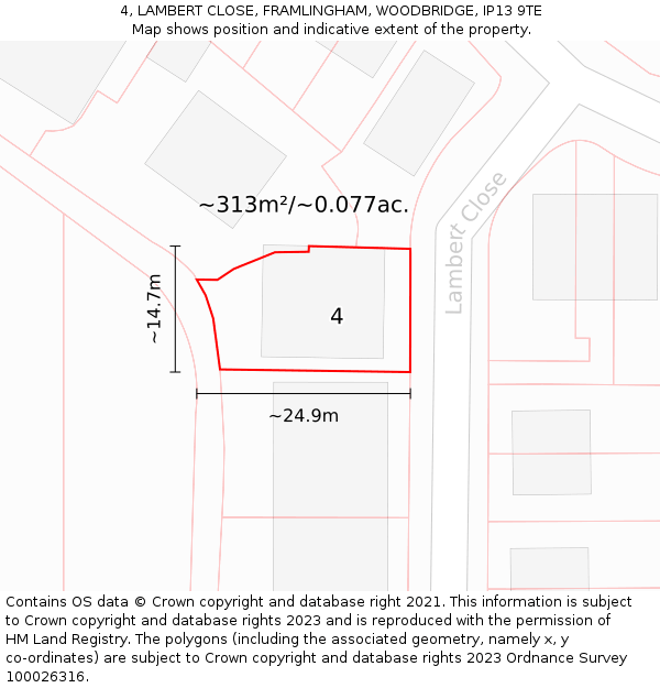 4, LAMBERT CLOSE, FRAMLINGHAM, WOODBRIDGE, IP13 9TE: Plot and title map
