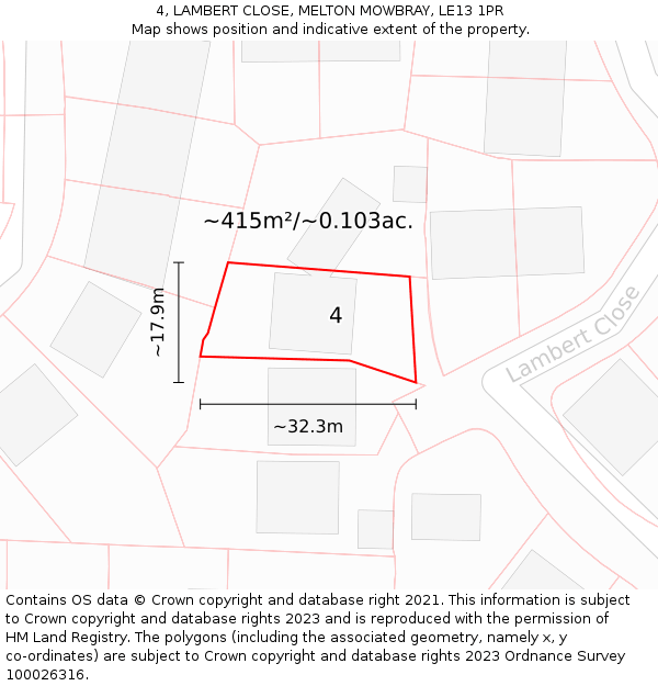 4, LAMBERT CLOSE, MELTON MOWBRAY, LE13 1PR: Plot and title map