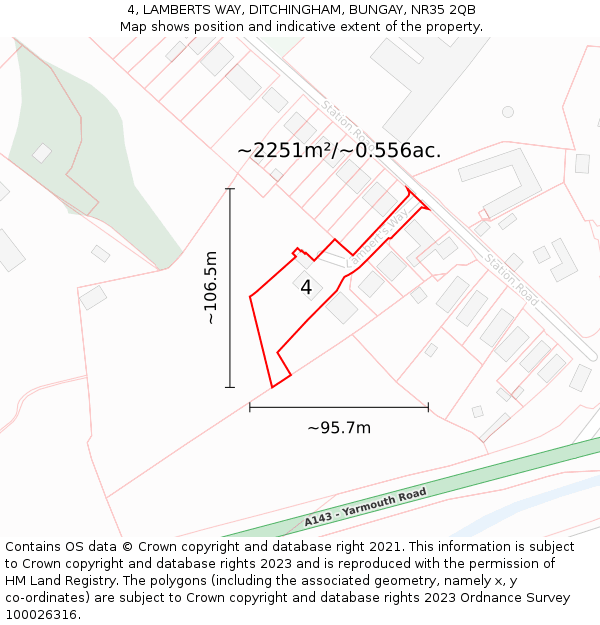 4, LAMBERTS WAY, DITCHINGHAM, BUNGAY, NR35 2QB: Plot and title map