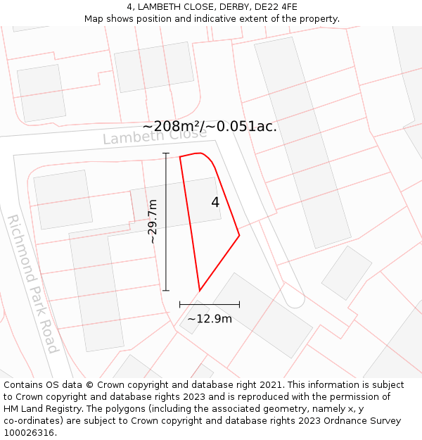 4, LAMBETH CLOSE, DERBY, DE22 4FE: Plot and title map
