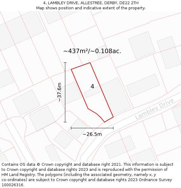 4, LAMBLEY DRIVE, ALLESTREE, DERBY, DE22 2TH: Plot and title map