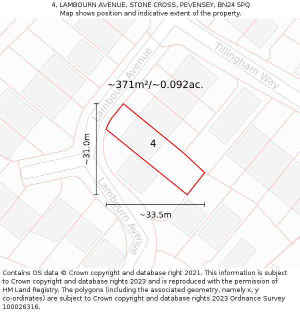 4, LAMBOURN AVENUE, STONE CROSS, PEVENSEY, BN24 5PQ: Plot and title map