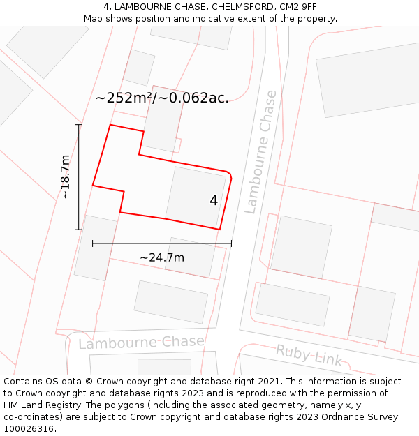 4, LAMBOURNE CHASE, CHELMSFORD, CM2 9FF: Plot and title map