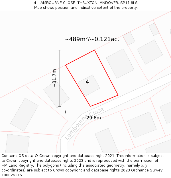 4, LAMBOURNE CLOSE, THRUXTON, ANDOVER, SP11 8LS: Plot and title map