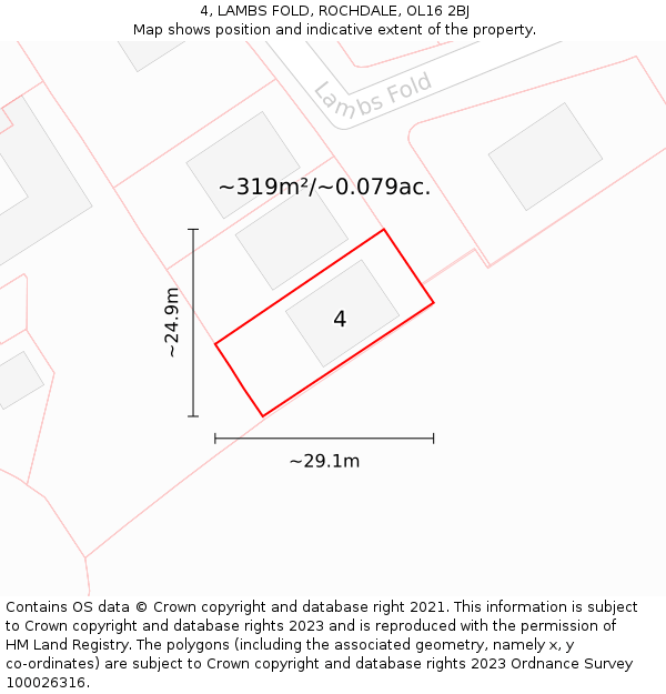 4, LAMBS FOLD, ROCHDALE, OL16 2BJ: Plot and title map
