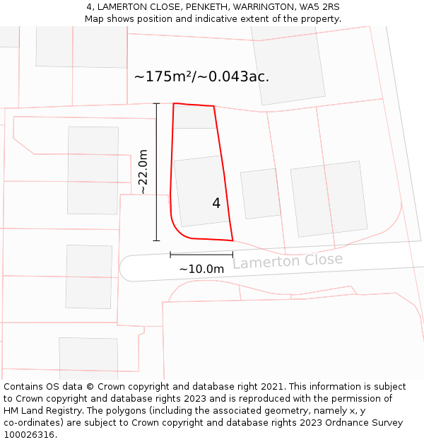 4, LAMERTON CLOSE, PENKETH, WARRINGTON, WA5 2RS: Plot and title map