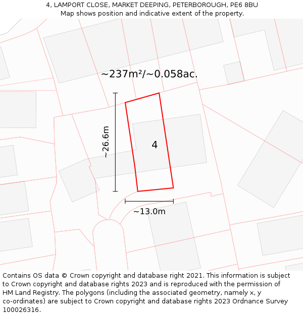 4, LAMPORT CLOSE, MARKET DEEPING, PETERBOROUGH, PE6 8BU: Plot and title map