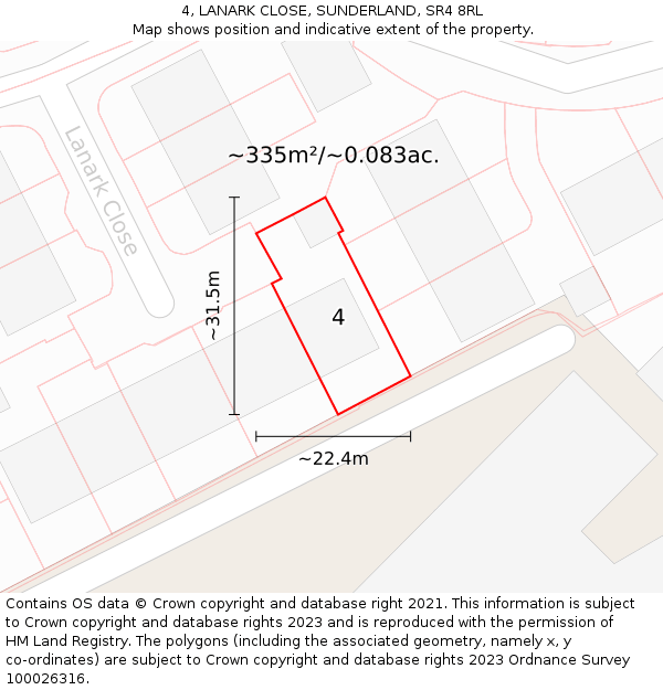4, LANARK CLOSE, SUNDERLAND, SR4 8RL: Plot and title map