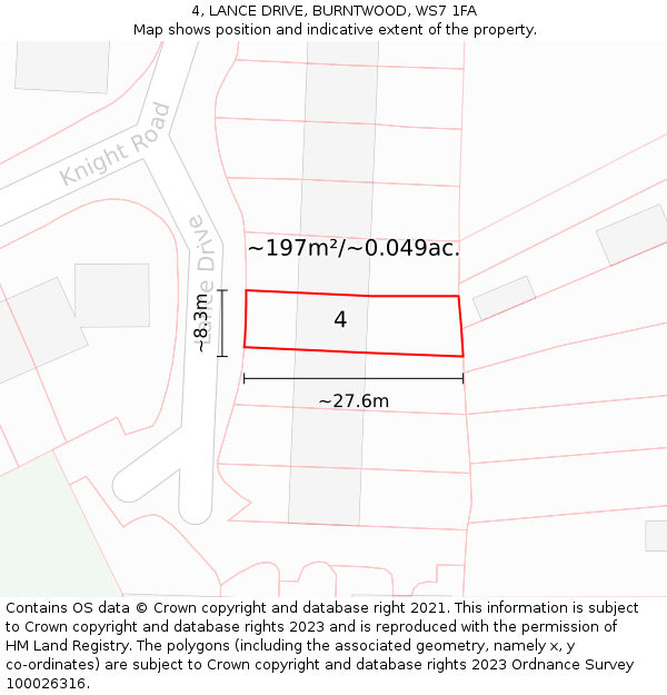 4, LANCE DRIVE, BURNTWOOD, WS7 1FA: Plot and title map