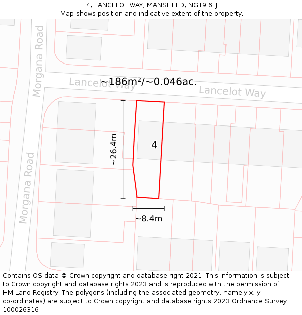 4, LANCELOT WAY, MANSFIELD, NG19 6FJ: Plot and title map