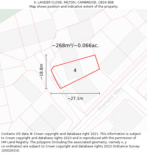 4, LANDER CLOSE, MILTON, CAMBRIDGE, CB24 6EB: Plot and title map