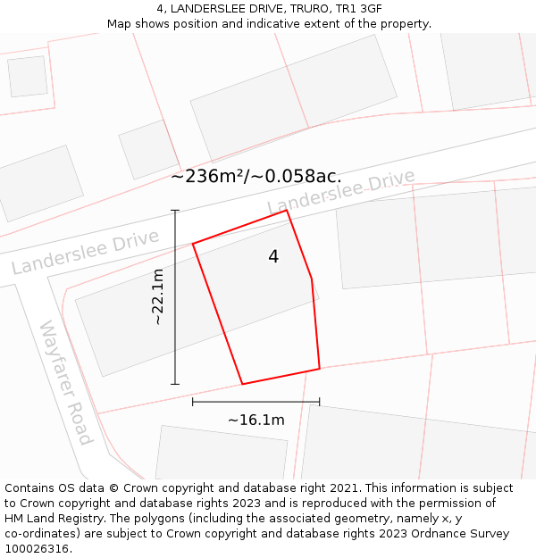 4, LANDERSLEE DRIVE, TRURO, TR1 3GF: Plot and title map