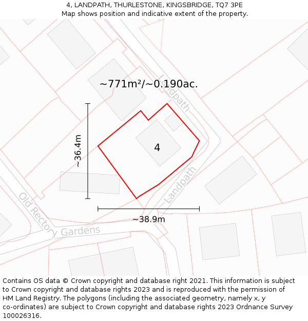 4, LANDPATH, THURLESTONE, KINGSBRIDGE, TQ7 3PE: Plot and title map