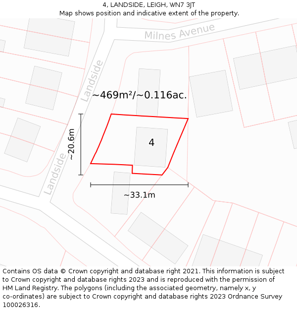 4, LANDSIDE, LEIGH, WN7 3JT: Plot and title map