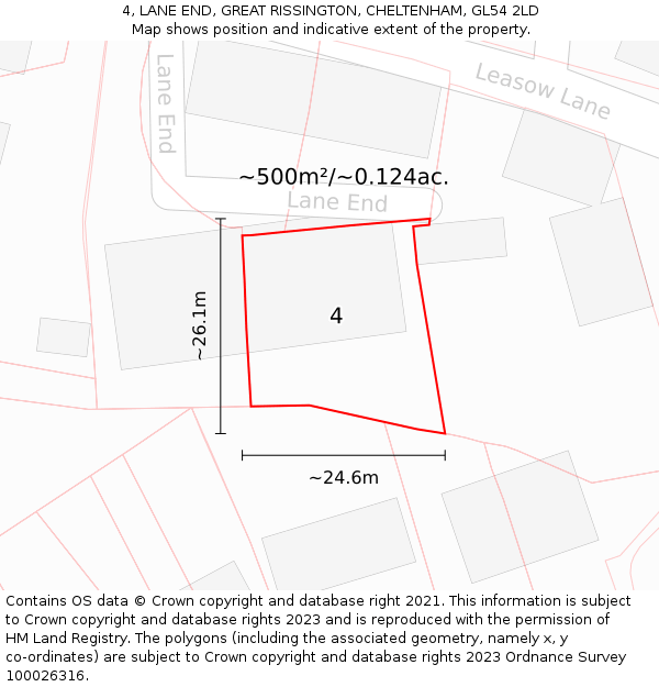 4, LANE END, GREAT RISSINGTON, CHELTENHAM, GL54 2LD: Plot and title map