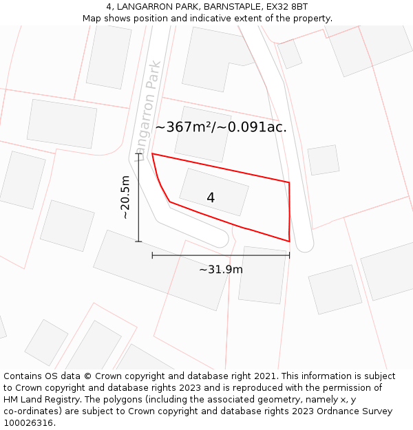 4, LANGARRON PARK, BARNSTAPLE, EX32 8BT: Plot and title map