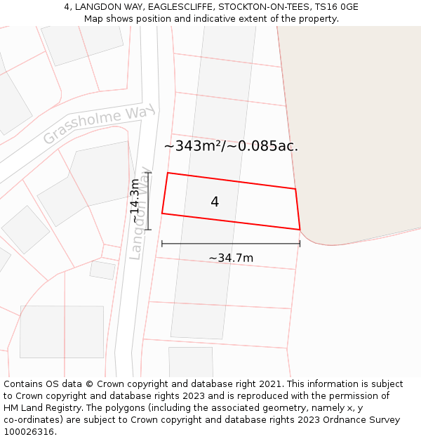 4, LANGDON WAY, EAGLESCLIFFE, STOCKTON-ON-TEES, TS16 0GE: Plot and title map