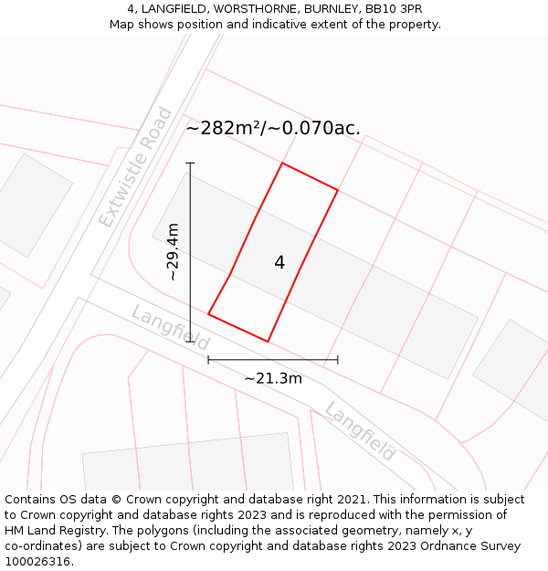 4, LANGFIELD, WORSTHORNE, BURNLEY, BB10 3PR: Plot and title map