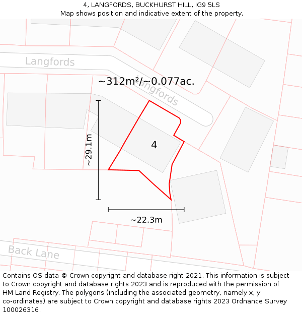 4, LANGFORDS, BUCKHURST HILL, IG9 5LS: Plot and title map