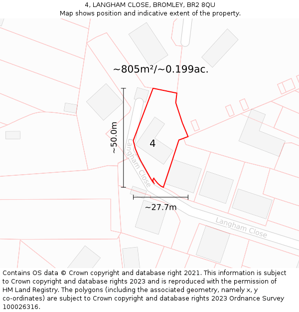 4, LANGHAM CLOSE, BROMLEY, BR2 8QU: Plot and title map