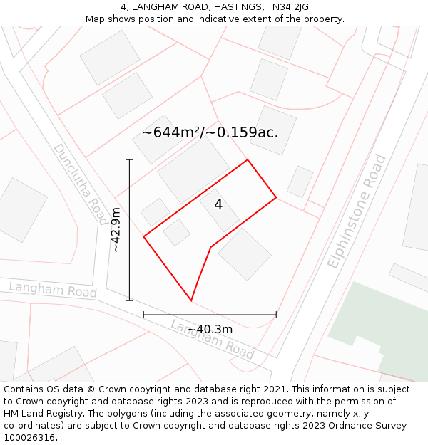 4, LANGHAM ROAD, HASTINGS, TN34 2JG: Plot and title map