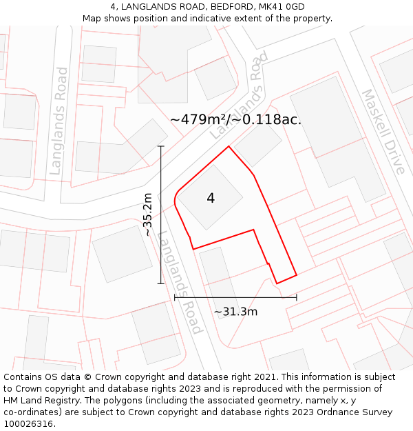 4, LANGLANDS ROAD, BEDFORD, MK41 0GD: Plot and title map