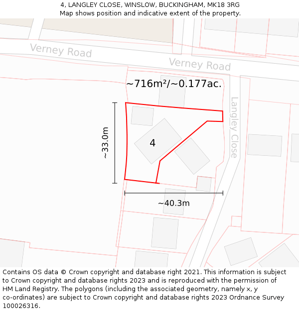 4, LANGLEY CLOSE, WINSLOW, BUCKINGHAM, MK18 3RG: Plot and title map
