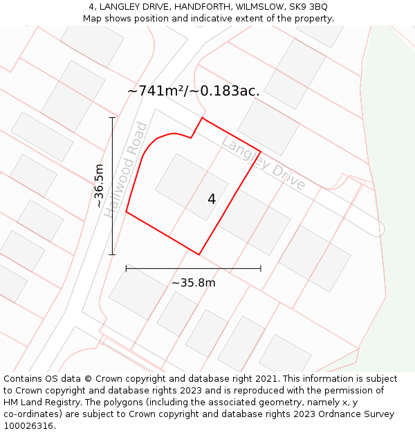 4, LANGLEY DRIVE, HANDFORTH, WILMSLOW, SK9 3BQ: Plot and title map