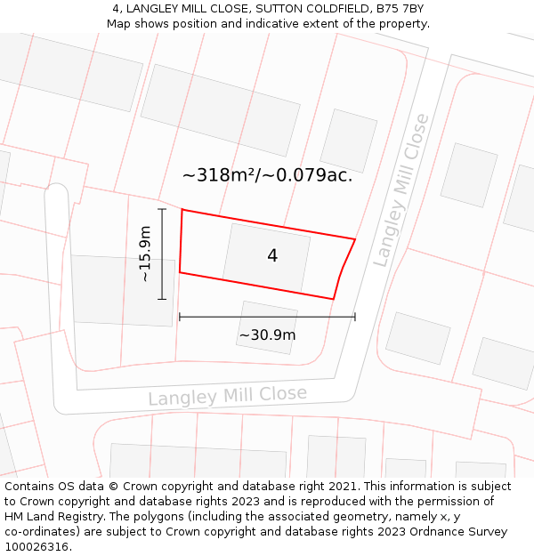 4, LANGLEY MILL CLOSE, SUTTON COLDFIELD, B75 7BY: Plot and title map