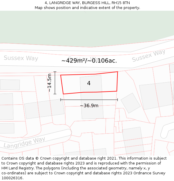 4, LANGRIDGE WAY, BURGESS HILL, RH15 8TN: Plot and title map
