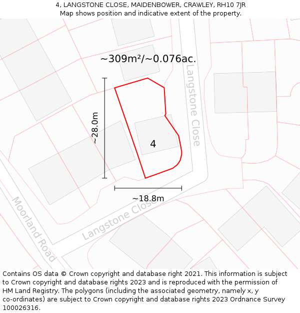 4, LANGSTONE CLOSE, MAIDENBOWER, CRAWLEY, RH10 7JR: Plot and title map