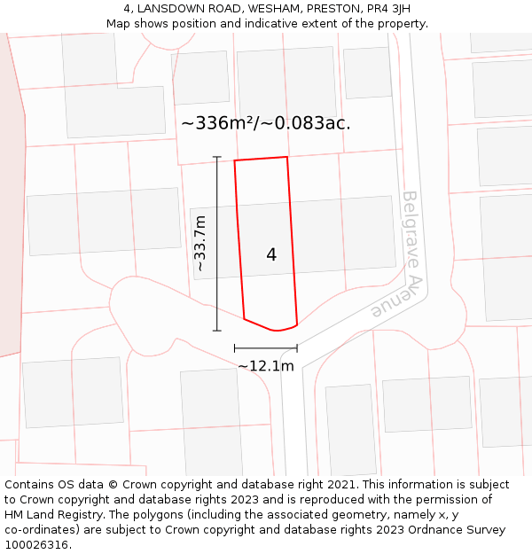 4, LANSDOWN ROAD, WESHAM, PRESTON, PR4 3JH: Plot and title map