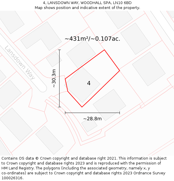 4, LANSDOWN WAY, WOODHALL SPA, LN10 6BD: Plot and title map