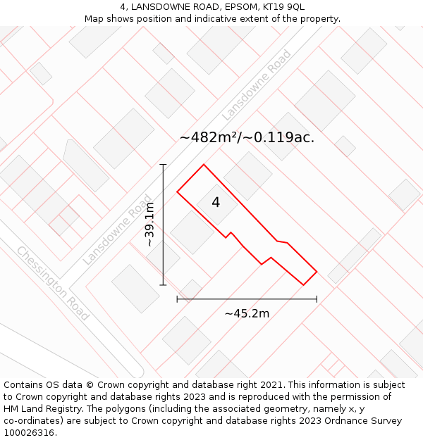 4, LANSDOWNE ROAD, EPSOM, KT19 9QL: Plot and title map
