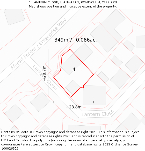4, LANTERN CLOSE, LLANHARAN, PONTYCLUN, CF72 9ZB: Plot and title map