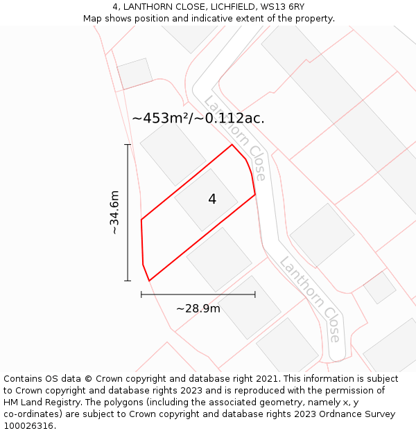 4, LANTHORN CLOSE, LICHFIELD, WS13 6RY: Plot and title map