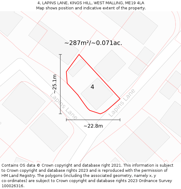4, LAPINS LANE, KINGS HILL, WEST MALLING, ME19 4LA: Plot and title map