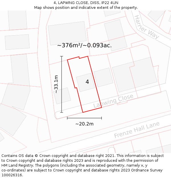 4, LAPWING CLOSE, DISS, IP22 4UN: Plot and title map
