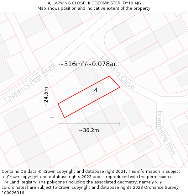 4, LAPWING CLOSE, KIDDERMINSTER, DY10 4JG: Plot and title map