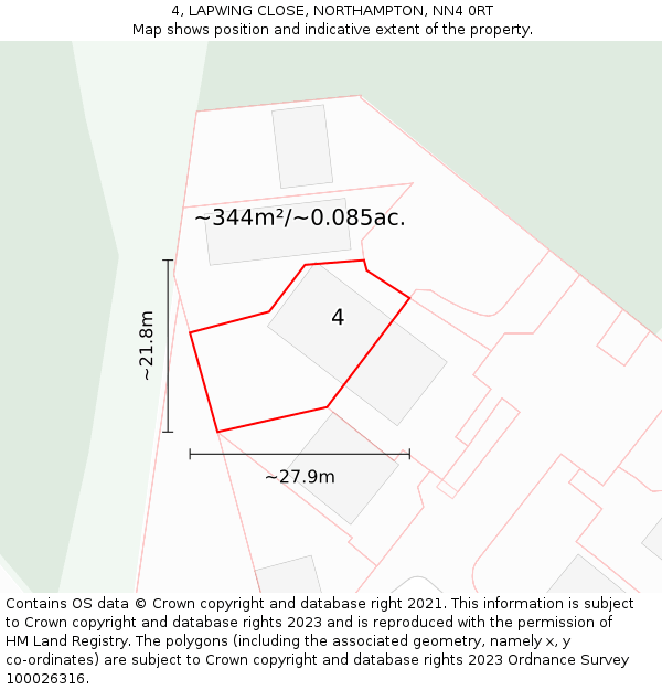 4, LAPWING CLOSE, NORTHAMPTON, NN4 0RT: Plot and title map