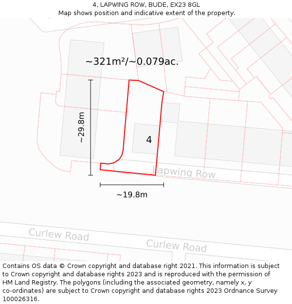 4, LAPWING ROW, BUDE, EX23 8GL: Plot and title map
