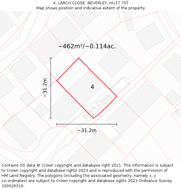 4, LARCH CLOSE, BEVERLEY, HU17 7ST: Plot and title map