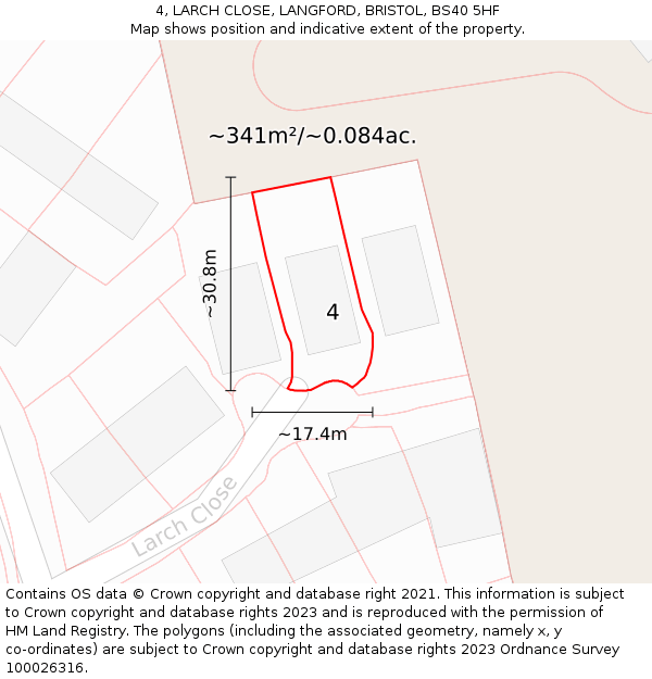 4, LARCH CLOSE, LANGFORD, BRISTOL, BS40 5HF: Plot and title map