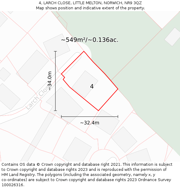 4, LARCH CLOSE, LITTLE MELTON, NORWICH, NR9 3QZ: Plot and title map