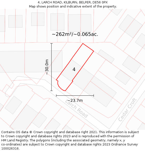 4, LARCH ROAD, KILBURN, BELPER, DE56 0PX: Plot and title map
